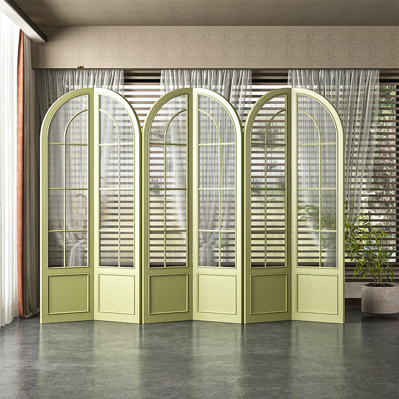 简约现代长虹玻璃屏风隔断客厅实木折叠移动奶油风室内卧室装饰