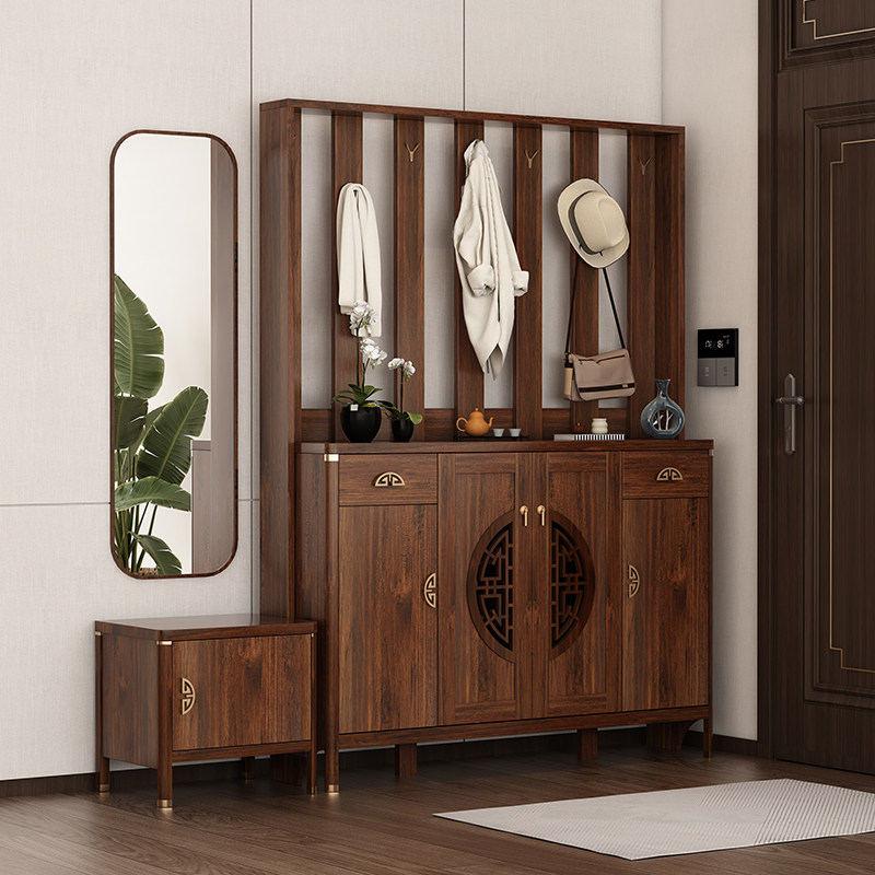 新中式鞋柜挂衣架一体家用门口入户玄关隔断衣帽柜实木框新款屏风,住宅家具,鞋柜,淘宝优惠券,粉丝福利购,淘宝优惠卷
