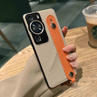 适用华为P60手机壳P60pro新款防摔支架挽带插卡保护套镜头全包por高级感男士p60art女真皮高档简约外壳送挂绳