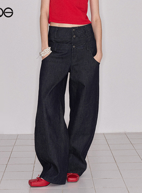 【ENG】Effet de Soleil原色做旧牛仔裤女双腰头弯刀裤子新品26春