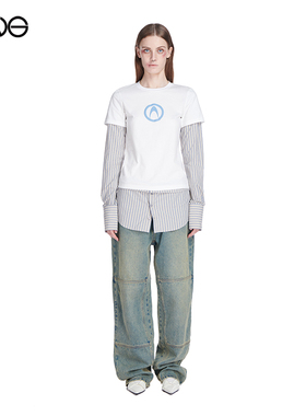 【ENG】Anomalies Department  撞色拼接假两件长袖T恤女内搭上衣