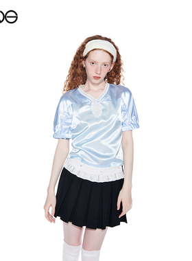 【ENG】Effet de Soleil 丝光绸泡泡袖短袖上衣 淡人穿搭