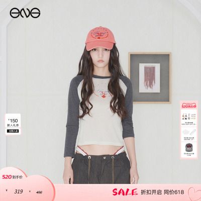【ENG】Effet de Soleil复古撞色插肩袖长袖T恤女修身打底衫上衣
