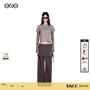 Soleil 上衣女 ENG 秋冬 T恤正肩短款 Effet 拼接短袖 美式