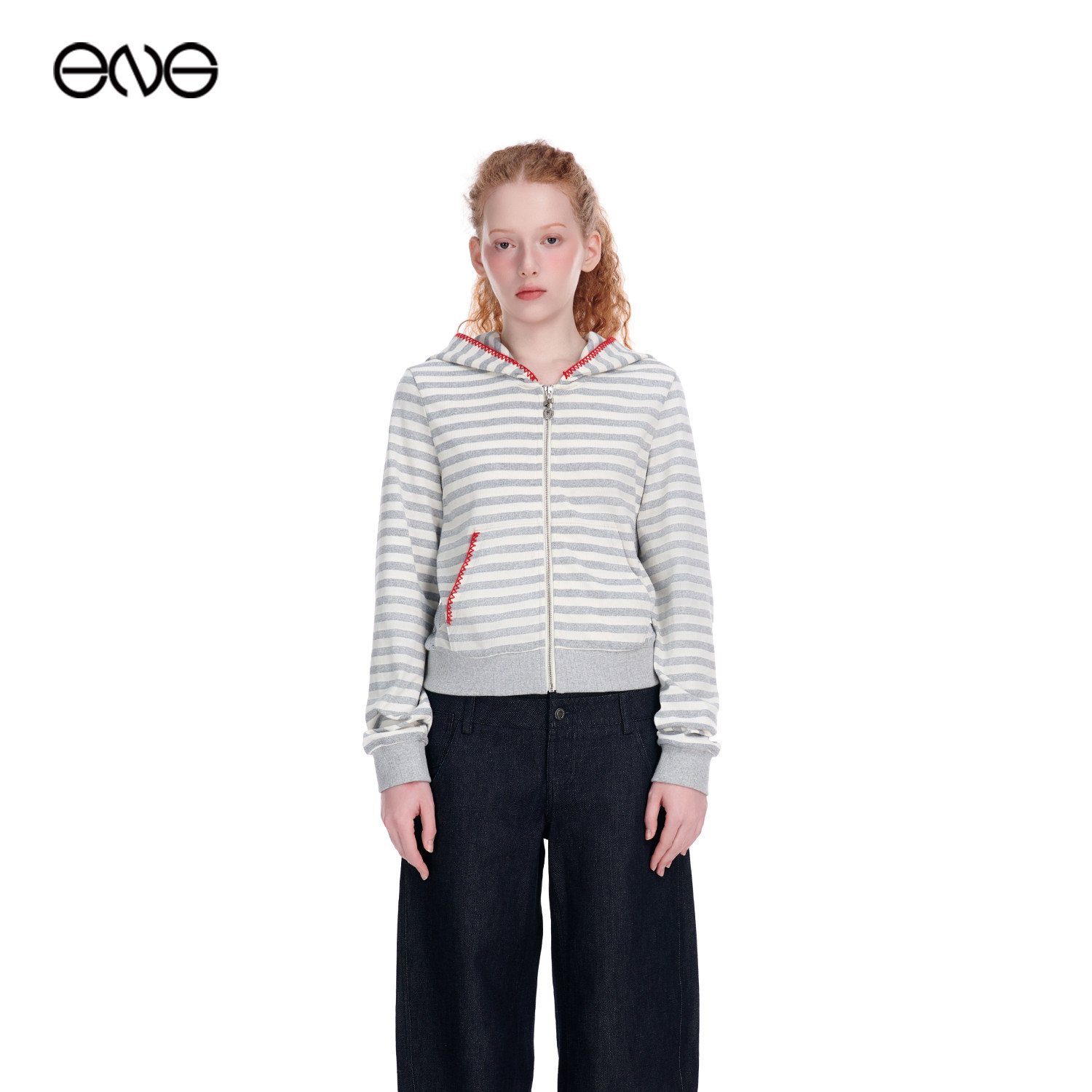 【ENG】Effet de Soleil撞色条纹连帽开衫卫衣外套上衣女新品26春