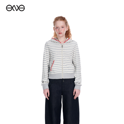 【ENG】Effet de Soleil撞色条纹连帽开衫卫衣外套上衣女新品26春