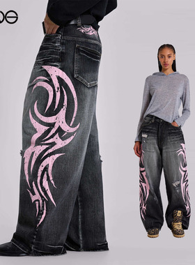 【ENG】JADED LONDON做旧水洗廓形宽松复古做旧牛仔裤阔腿裤男女