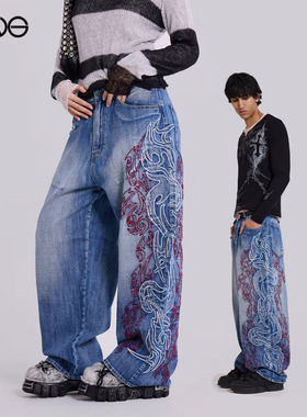 【ENG】JADED LONDON Y2K刺绣设计水洗牛仔阔腿长裤男女新品25秋