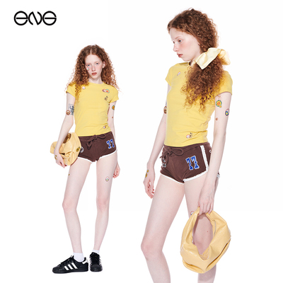 【ENG】Effet de Soleil正肩短袖T恤女装圆领修身显瘦上衣多巴胺