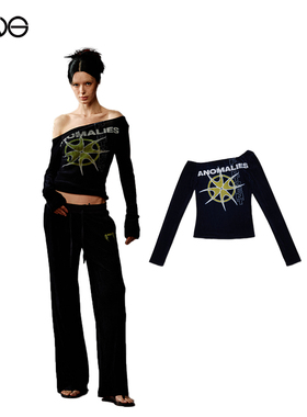 【ENG】Anomalies Department网纱印花斜肩长袖T恤女 淡人