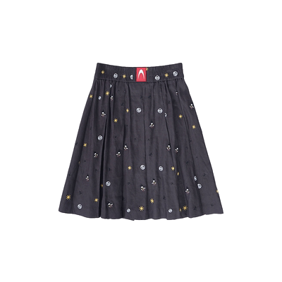 卡通刺绣中长款百褶裙