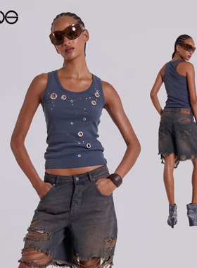 【ENG】JADED LONDON 不规则铆钉镂空背心短上衣女装 新品25秋