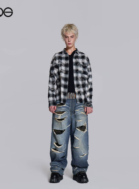 【ENG】JADED LONDON宽松复古做旧阔腿裤破洞牛仔裤男女新品25冬