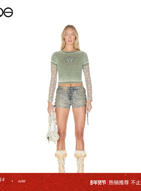 【明星同款】GUESS U.S.A 复古蕾丝袖假两件上衣女 Charli