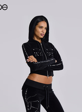 【ENG】JADED LONDON 丝绒铆钉水钻拉链连帽衫  秋冬