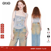 欧阳娜娜明星同款 Effet Soleil复古做旧直筒牛仔长裤 女装