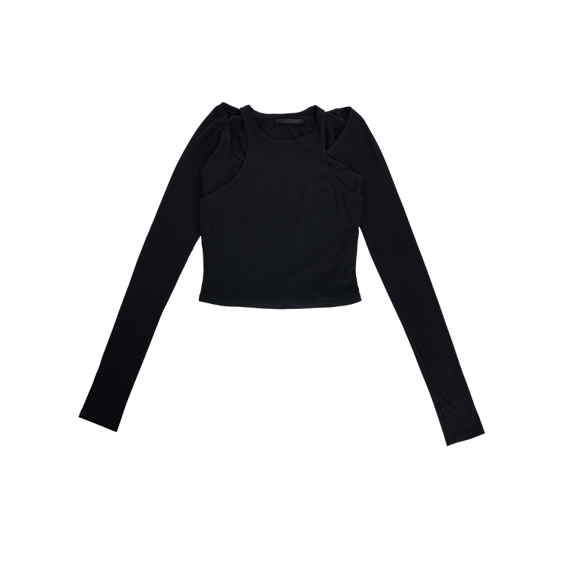 【断码特惠】Effet de Soleil 双层叠穿长袖T恤女修身打底短上衣