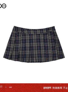 【ENG】Anomalies Department logo刺绣格纹百褶裙半身裙