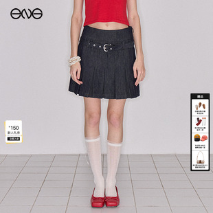 ENG 新品 Effet Soleil钉珠原色牛仔百褶裙短半裙女装 26夏