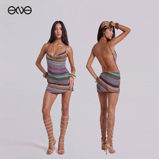 【ENG】JADED LONDON 荡领条纹露背迷你短裙连衣裙女装 新品25秋