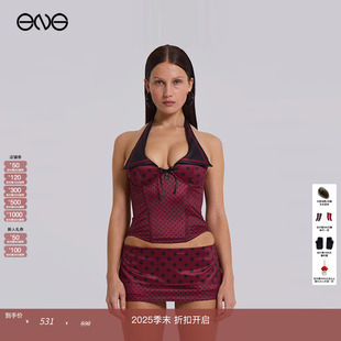 LONDON JADED 性感辣妹波点缎面翻领挂脖紧身上衣女装 ENG