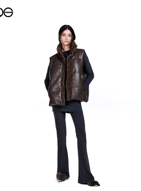 【ENG】Effet de Soleil 复古做旧毛领拉链皮马甲外套  秋冬