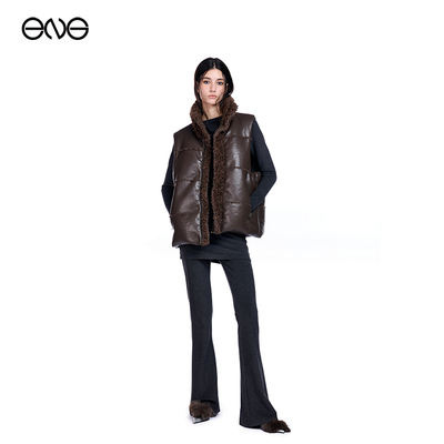 复古做旧毛领拉链皮马甲