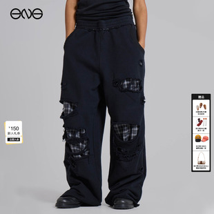 男女新品 LONDON街头做旧破洞格纹拼接休闲长裤 JADED 26春 ENG