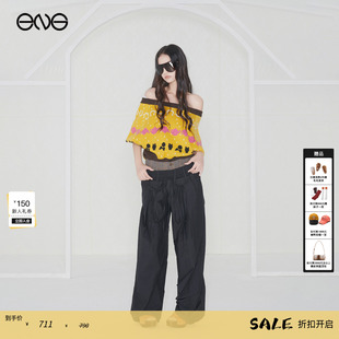 Effet Soleil复古双腰头宽松低腰工装 裤 伞兵裤 女休闲裤 ENG