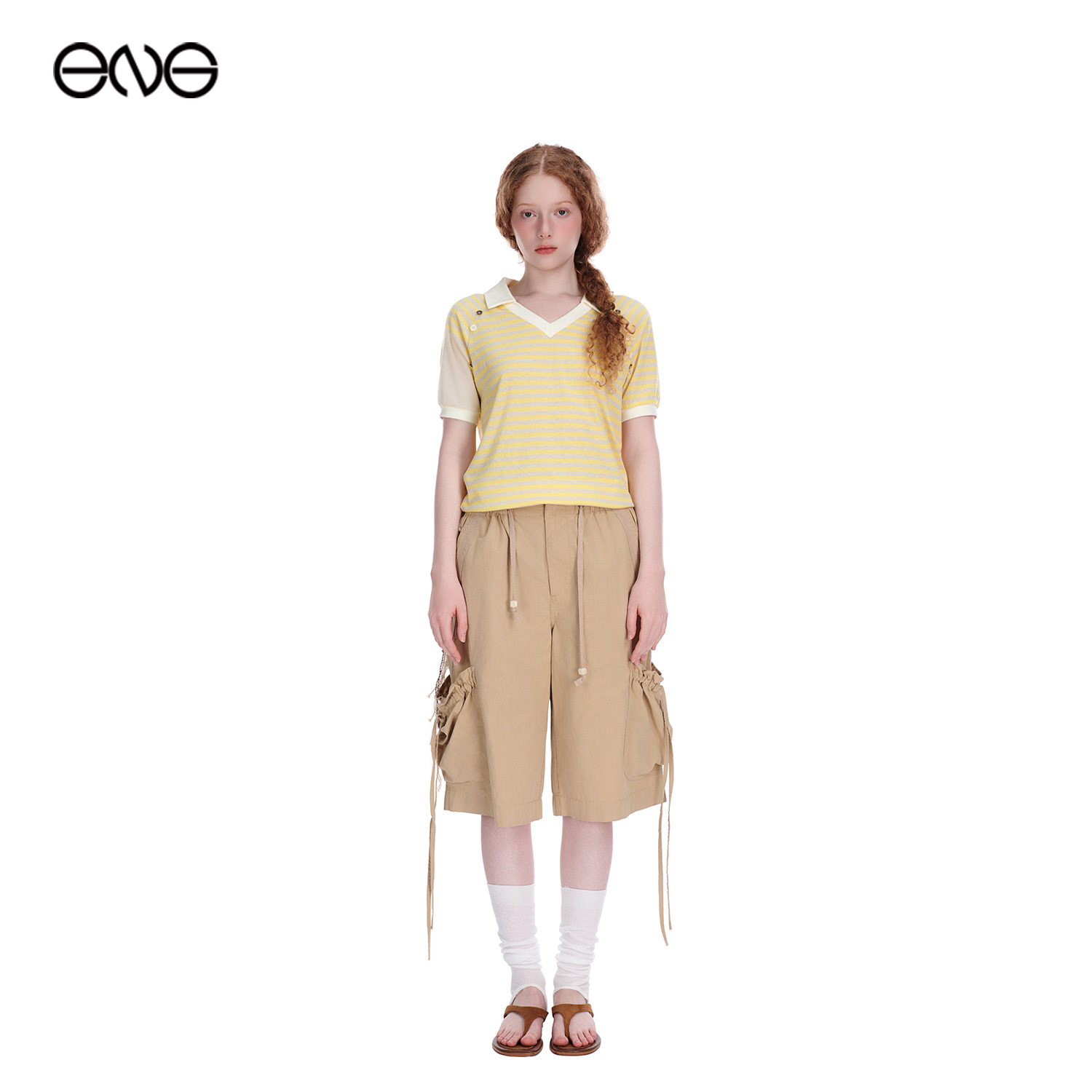 【ENG】Effet de Soleil拼接条纹短袖T恤上衣女装新品26夏