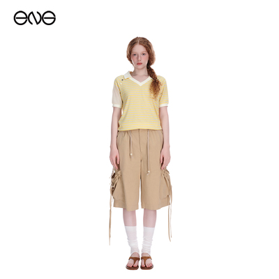 【ENG】Effet de Soleil拼接条纹短袖T恤上衣女装新品26夏