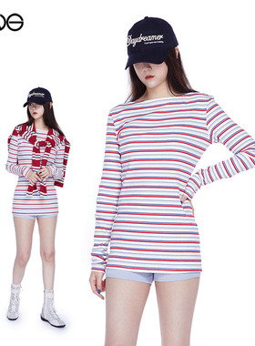 【ENG】Sparkling Lot 撞色条纹off-shoulder长袖T恤女装新品25秋