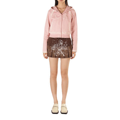 棕色满印百褶短裙女士