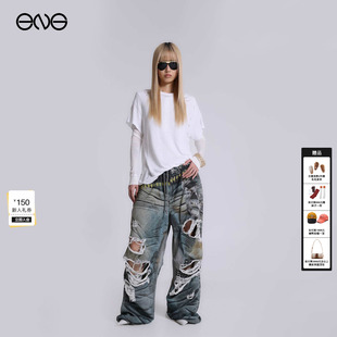 LONDON抽绳宽松低腰休闲长裤 JADED 破洞裤 男女款 26春 新品 ENG