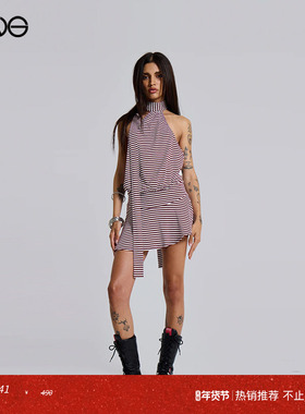 【ENG】JADED LONDON 条纹性感露背千禧辣妹挂脖连衣裙  秋冬