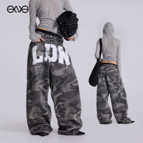 【ENG】JADED LONDON做旧印花迷彩宽松阔腿牛仔长裤男女款新品26