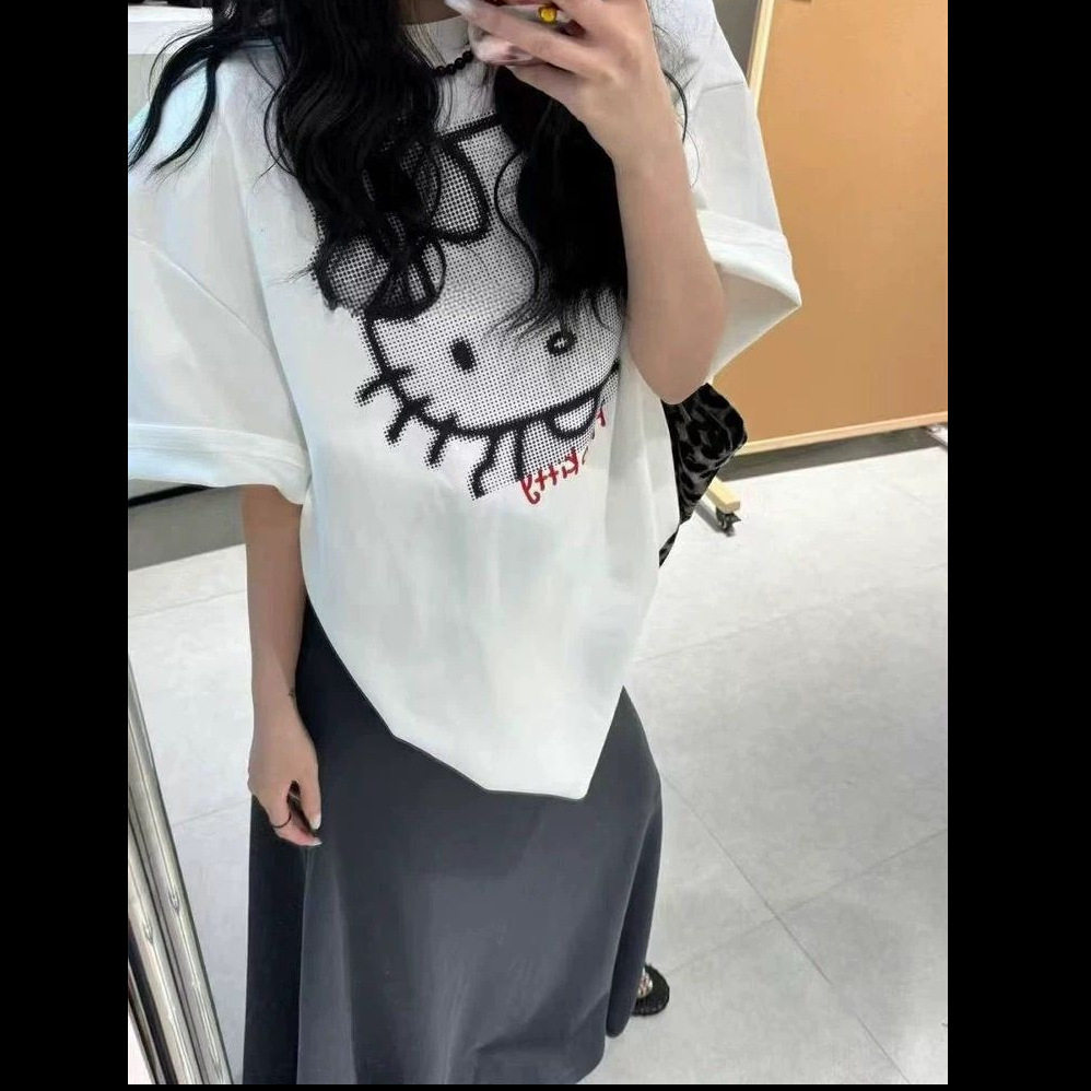 中长款慵懒风纯棉印花短