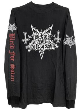 茂密有声工作室1998 Dark Funeral长袖T恤复古摇滚乐队水洗做旧款