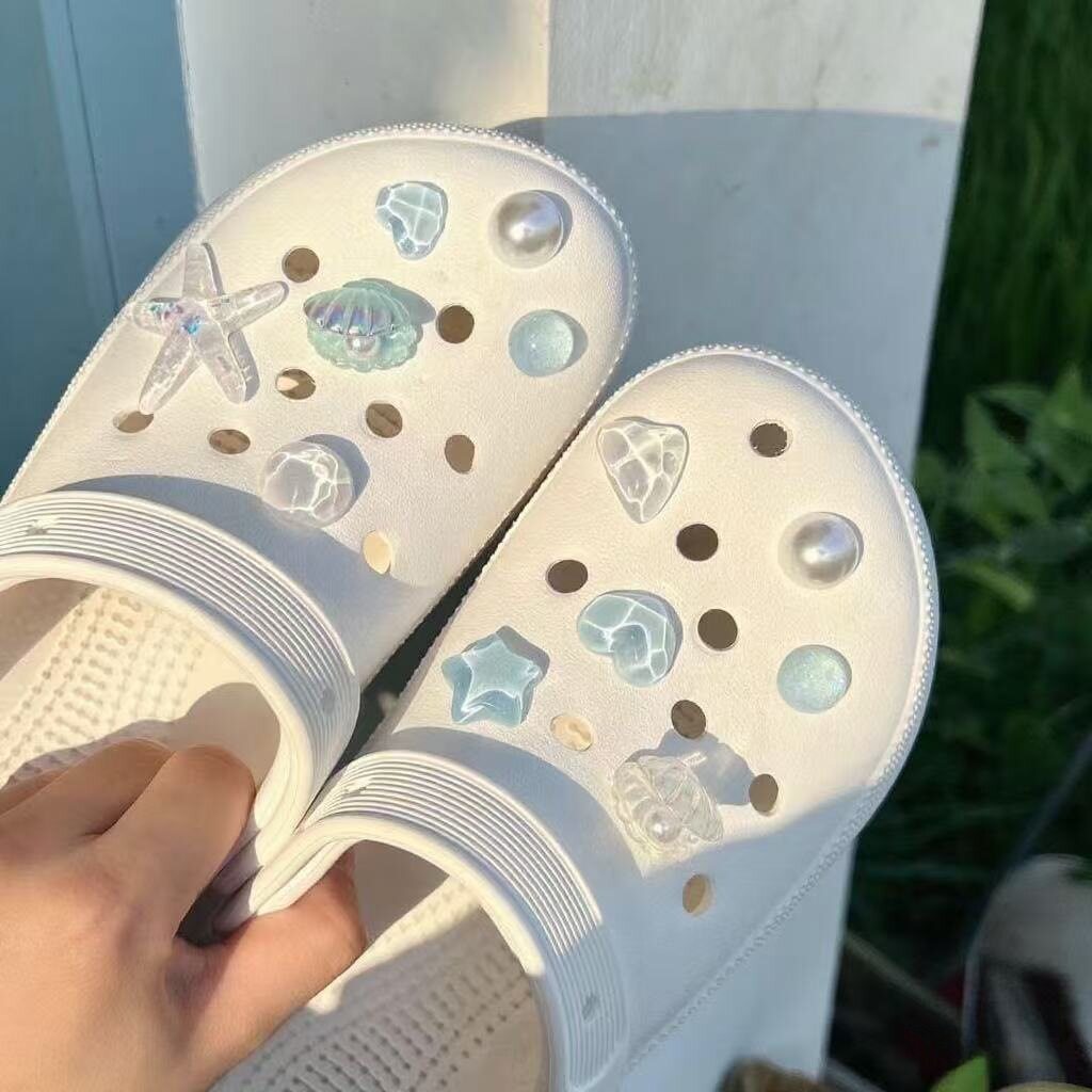 蓝色秘密海星贝壳海洋洞洞鞋DIY