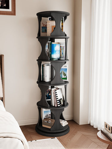 覆古实木旋转书架创意360客厅学习儿童图画书移动柜地板站立存储