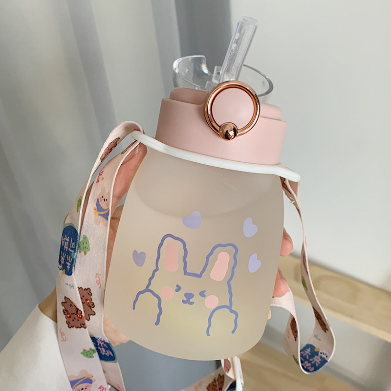 2026新款水杯女夏季便携可爱网红大肚子带吸管玻璃杯儿童产妇高颜