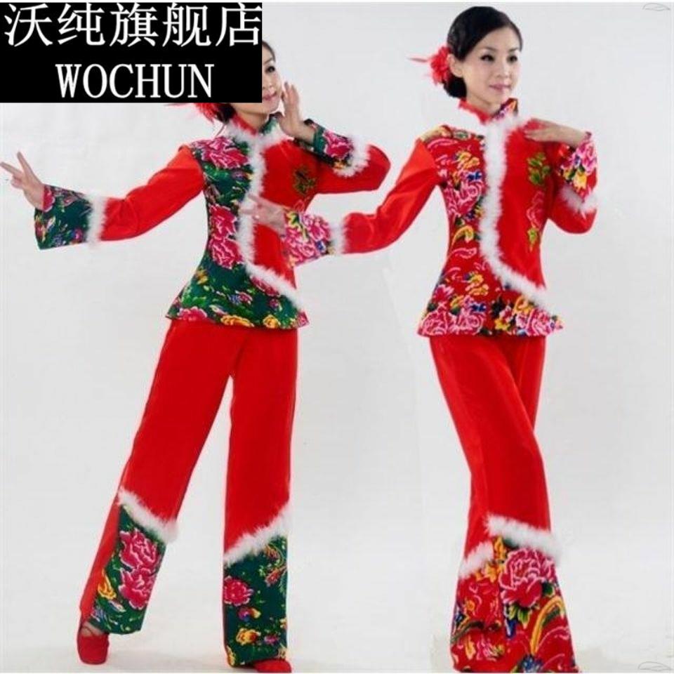 新款东北民族舞蹈花布大秧歌舞服装女中老年腰鼓广场舞套装先定制
