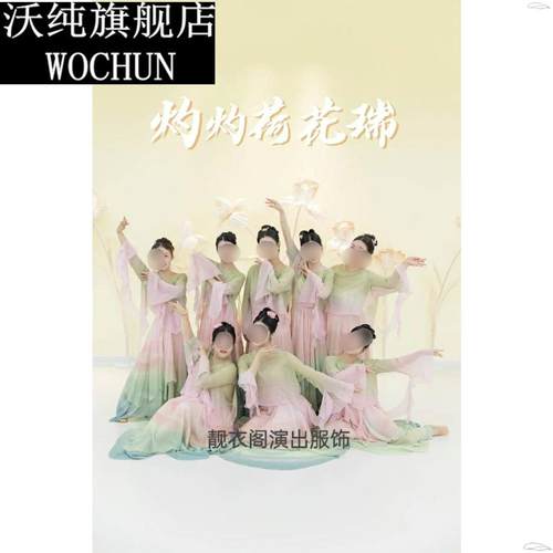 儿童古典舞蹈服飘逸身韵纱衣采莲春三月中国舞荷花簪花引演出服装