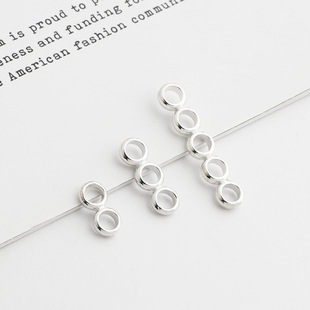 S925纯银多排隔珠双环手牌配件DIY手工三五环手链项链扣隔片材料