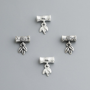 S925纯银福字竹节挂件DIY串珠节节高手链项链竹子隔珠饰品配件