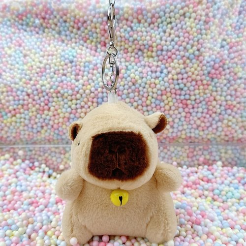 爆款豚鼠娃娃书包挂件小饰品毛绒铃铛卡皮巴拉水豚公仔玩偶钥匙扣