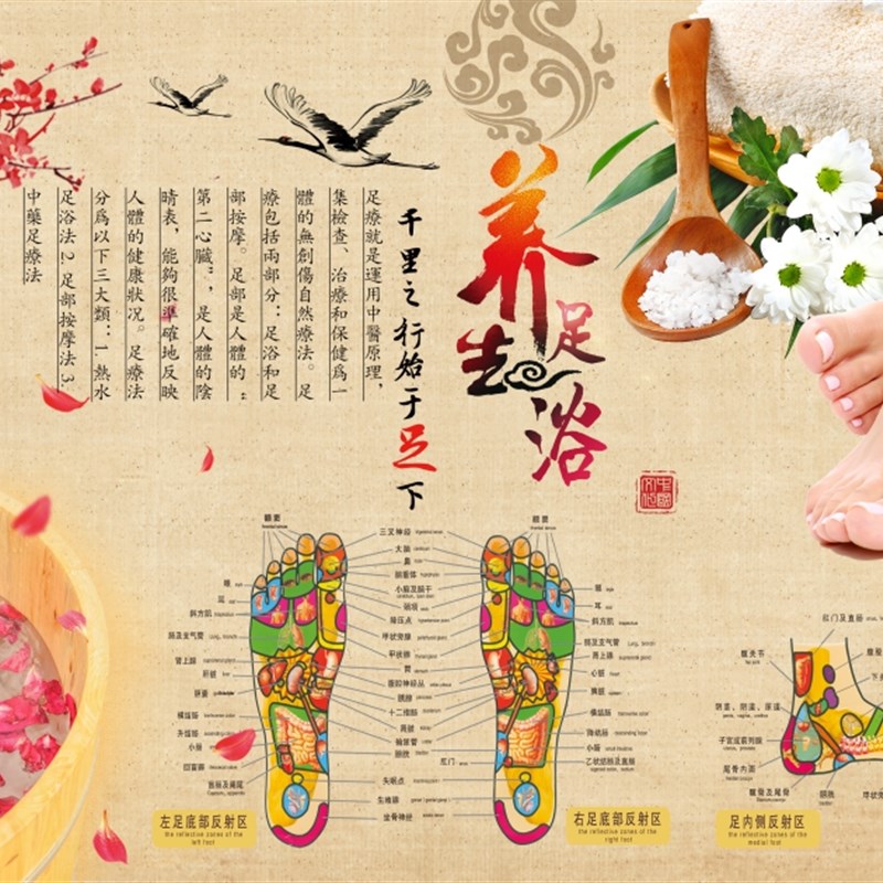 高档沐足洗脚店养生大壁画海报中医理疗挂图足疗馆广告贴画背ins