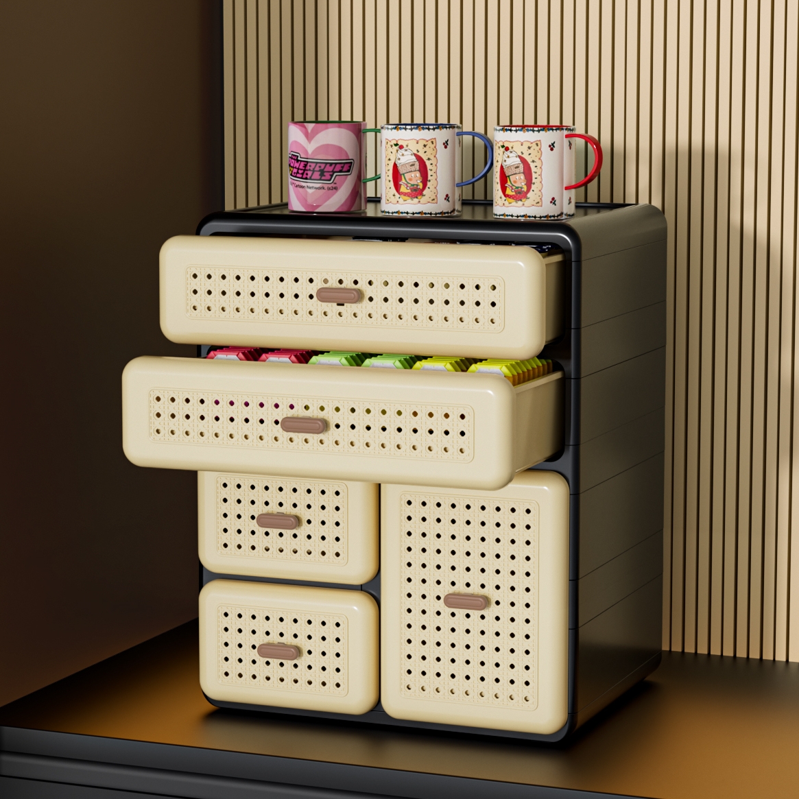 桌面收纳盒中古风茶水间储物盒