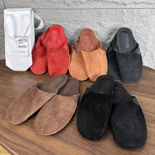 舒适柔软时尚 男女款 休闲凉拖 整皮切割荔枝纹真皮拖鞋 外贸高端