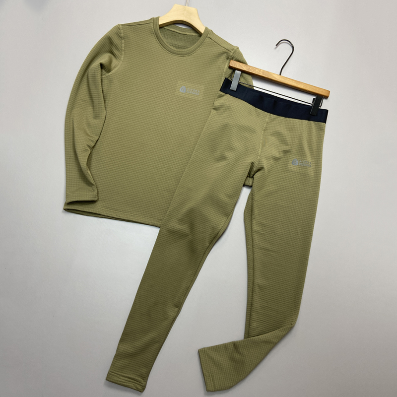 玉米格暖绒北美高端秋冬男士户外运动高弹保暖套装（上衣+裤子）